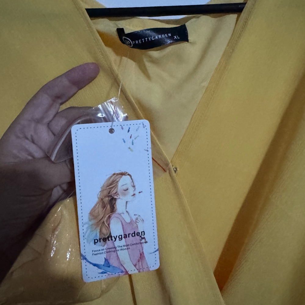 Yellow Flutter Sleeve V-Neck Midi Dress for Wedding Guest - Picture 2 of 6